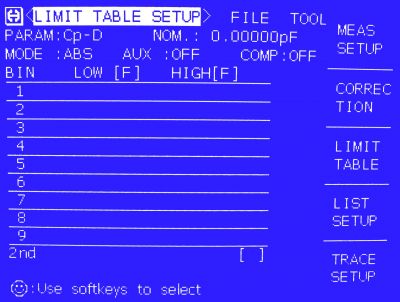 Limit Table Setup Limit Table Setup