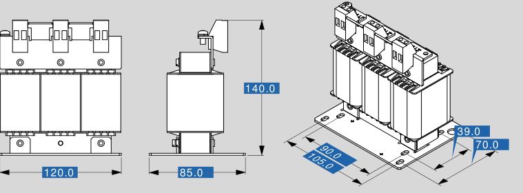 Motor reactor MR3 400 10 dimensions