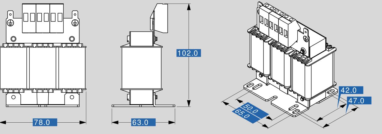 Motor reactor MR3 400 2,5 dimensions