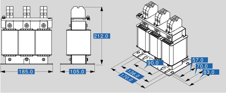 Reactor de motor MR3 400 48 dimensiones