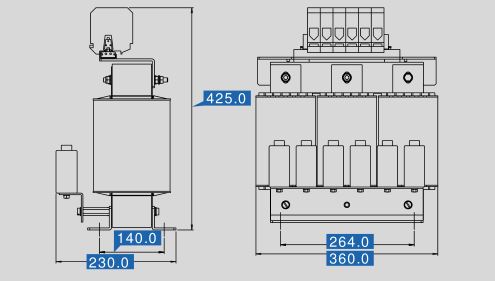 Filtro sinusoidal SFB 400/150 dimensiones